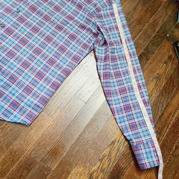 Peter Millar Lawlar Performance Check Flannel Woven Button Down Shirt Red Blue - Picture 5 of 12